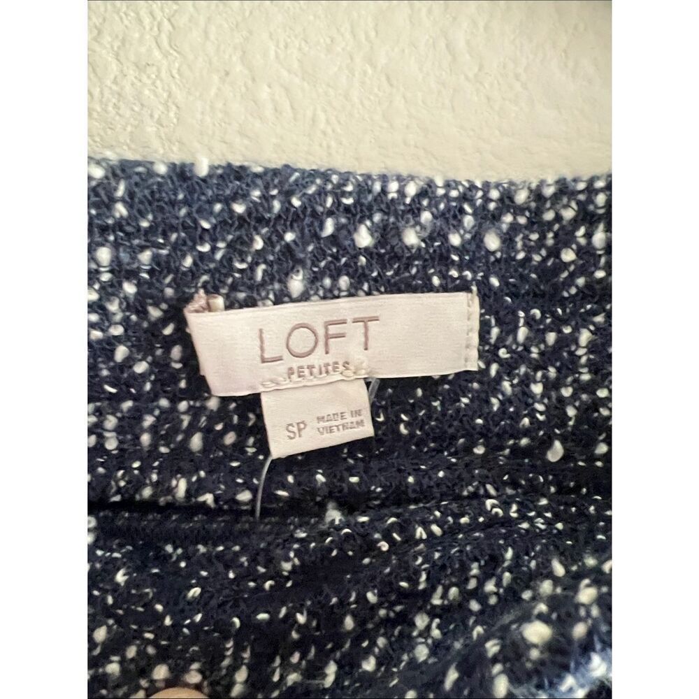 LOFT Petites Navy Boucle Tweed Mini Skirt Drawstring Waist SP - Picture 3 of 5
